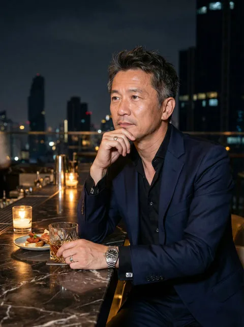 Adrian at a rooftop dinner